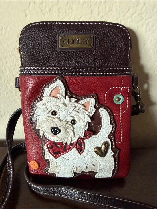 Chala Handbags - Chala Red Leather Crossbody Phone Pouch with Dark Trim
